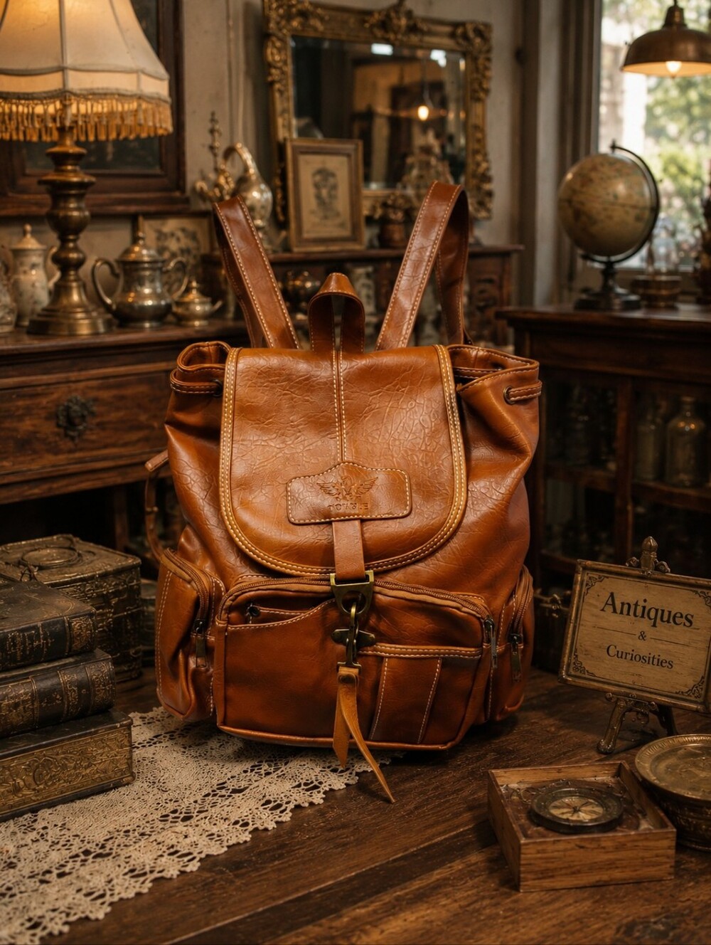 YONGLE Vintage-Style Tan Leather Backpack for Men - Casual Daypack
